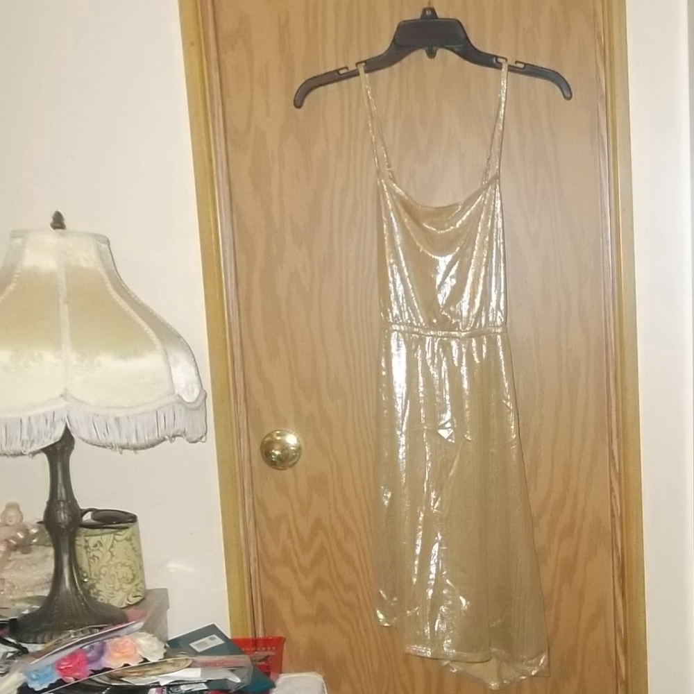 BNWT Gold Sexy Silky Satin Dress  Asymmetrical